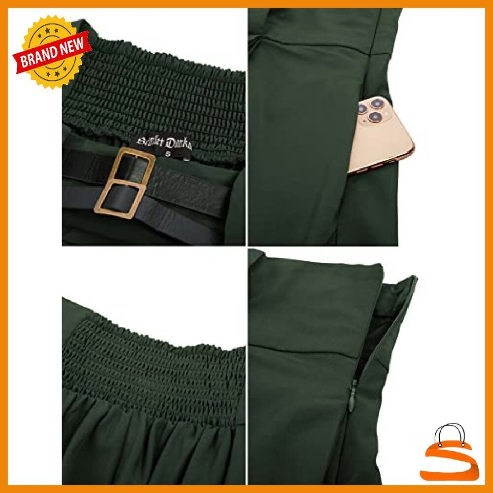 Steampunk Goth High Waist Midi Skirt with Pockets S-2XL A-Line - Picture 8 of 8